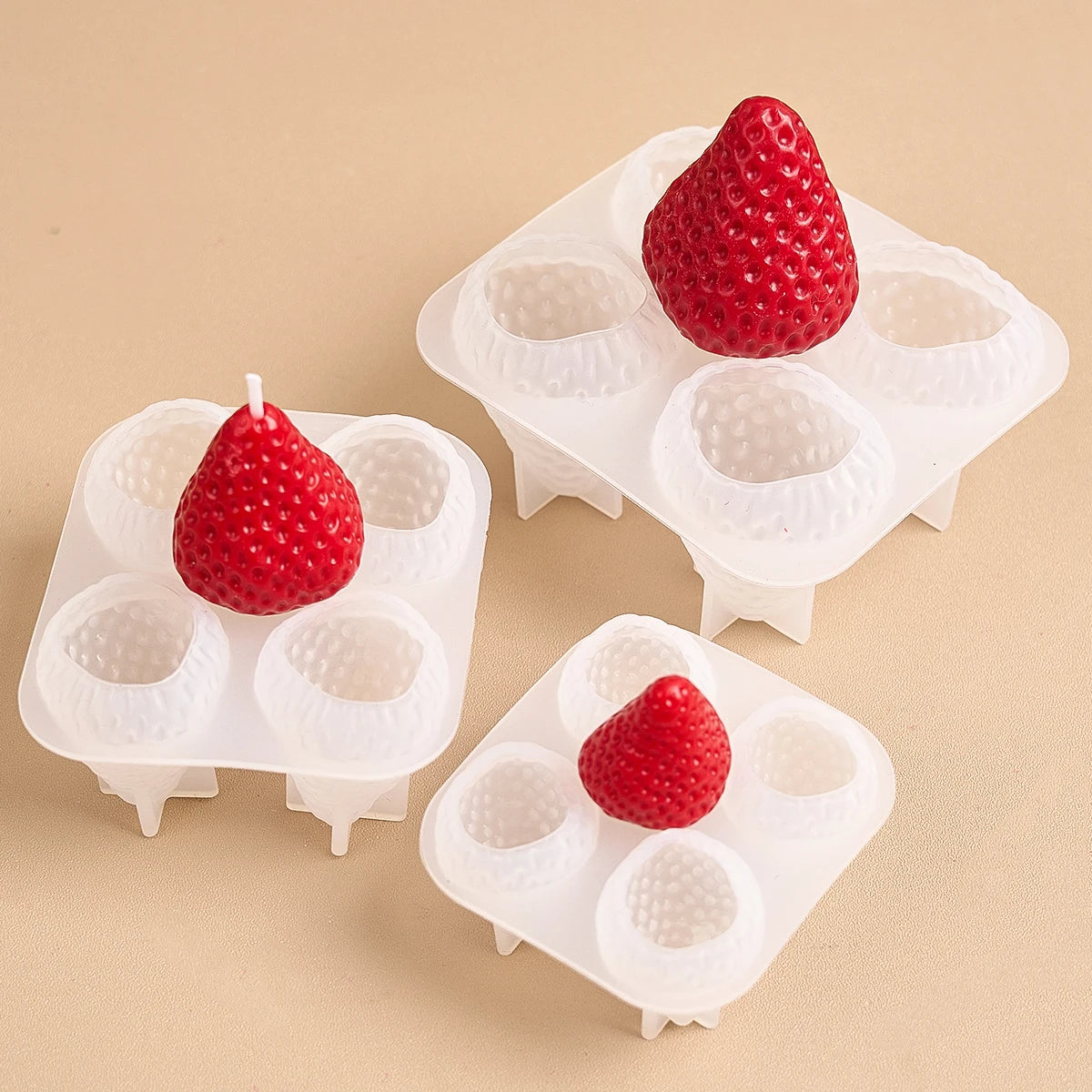 4Pcs Strawberry Shaped Silicone Candle Mold DIY Handmade Fruit Scented Candles Soap Craft Casting Molds Home Valentine's Day Dec