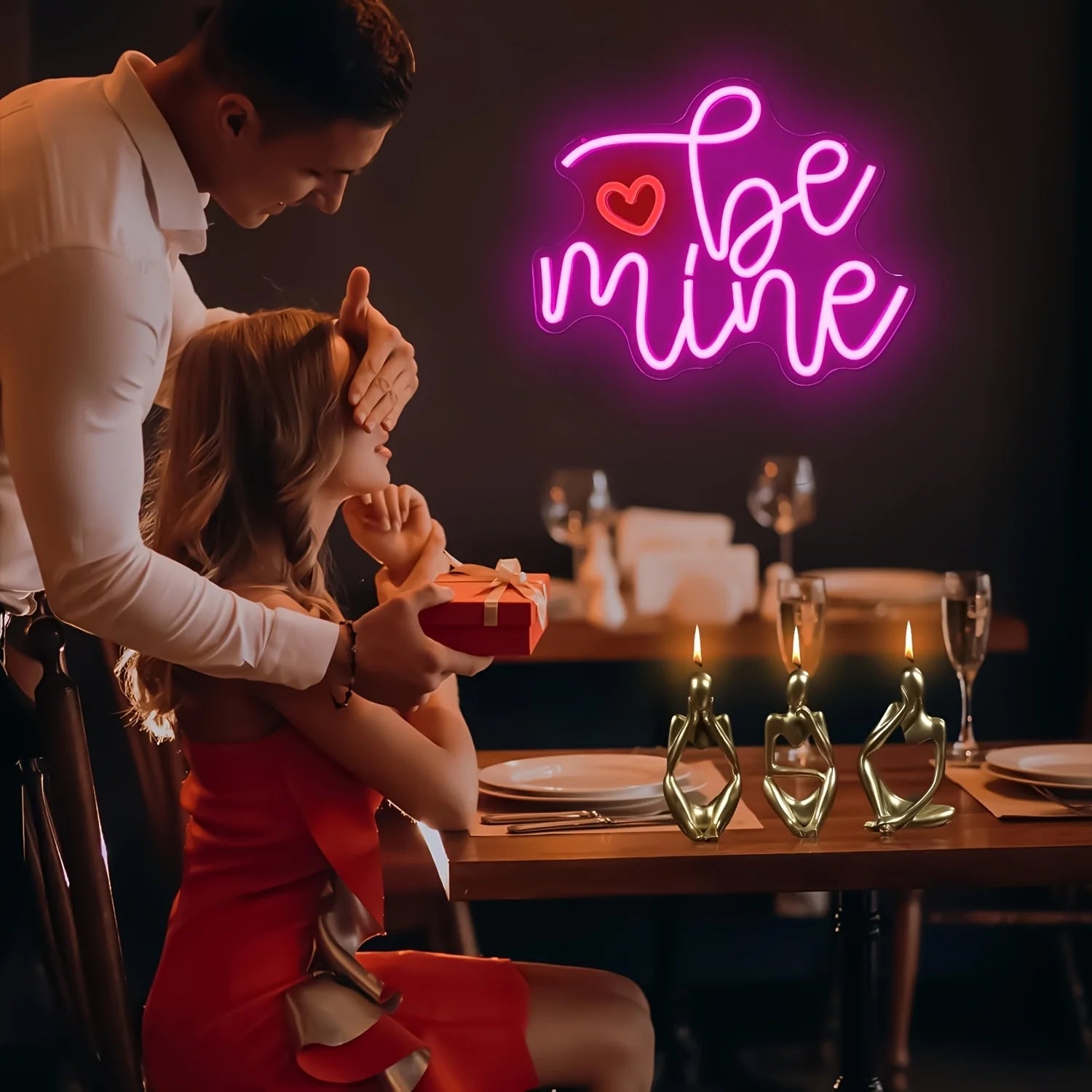 alentine'S Day Teddy Bear Neon Sign - Dimmable LED Wall Decor with Heart & Arrow Design, USB Powered, Perfect for Bedroom