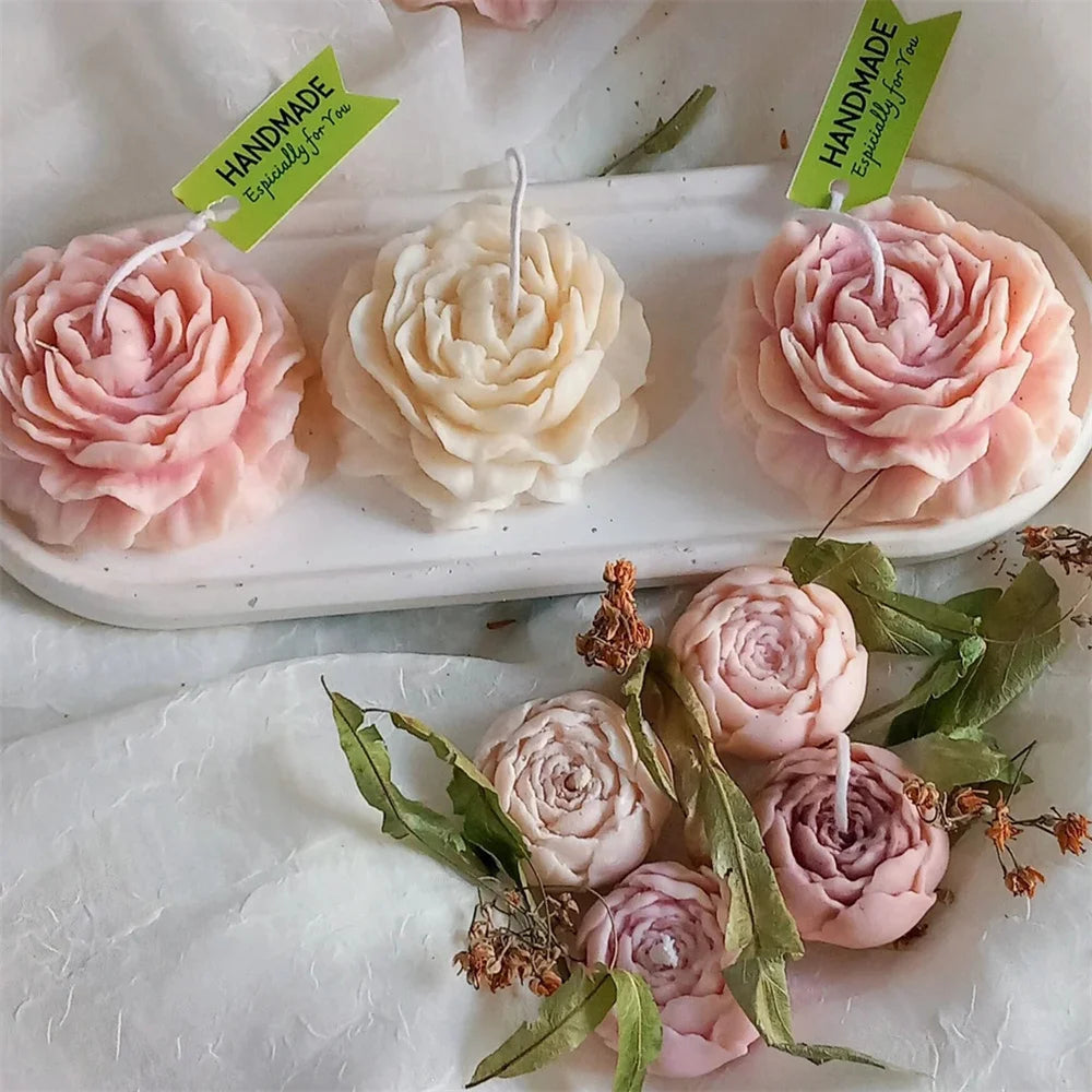 5PCS Floral Silicone Mold Set 3D Peony Rose Heart Flower Mold for Scented Candles Clay Gypsum DIY Bouquet Valentine's Day Decor