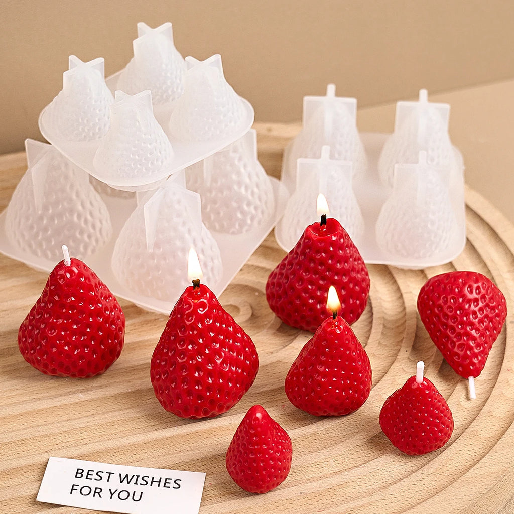 4Pcs Strawberry Shaped Silicone Candle Mold DIY Handmade Fruit Scented Candles Soap Craft Casting Molds Home Valentine's Day Dec