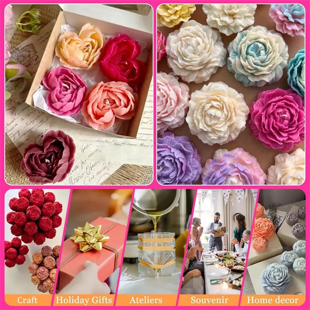 5PCS Floral Silicone Mold Set 3D Peony Rose Heart Flower Mold for Scented Candles Clay Gypsum DIY Bouquet Valentine's Day Decor