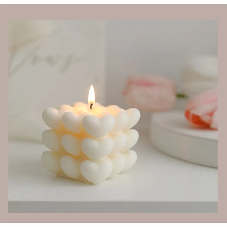 1pc Pastel Heart Cube Soy Wax Scented Candles for Romantic Gifts Aesthetic Home Decor Valentine's Day Wedding Decorations
