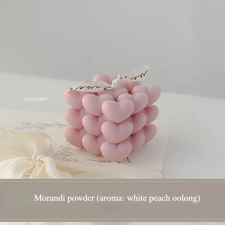 1pc Pastel Heart Cube Soy Wax Scented Candles for Romantic Gifts Aesthetic Home Decor Valentine's Day Wedding Decorations