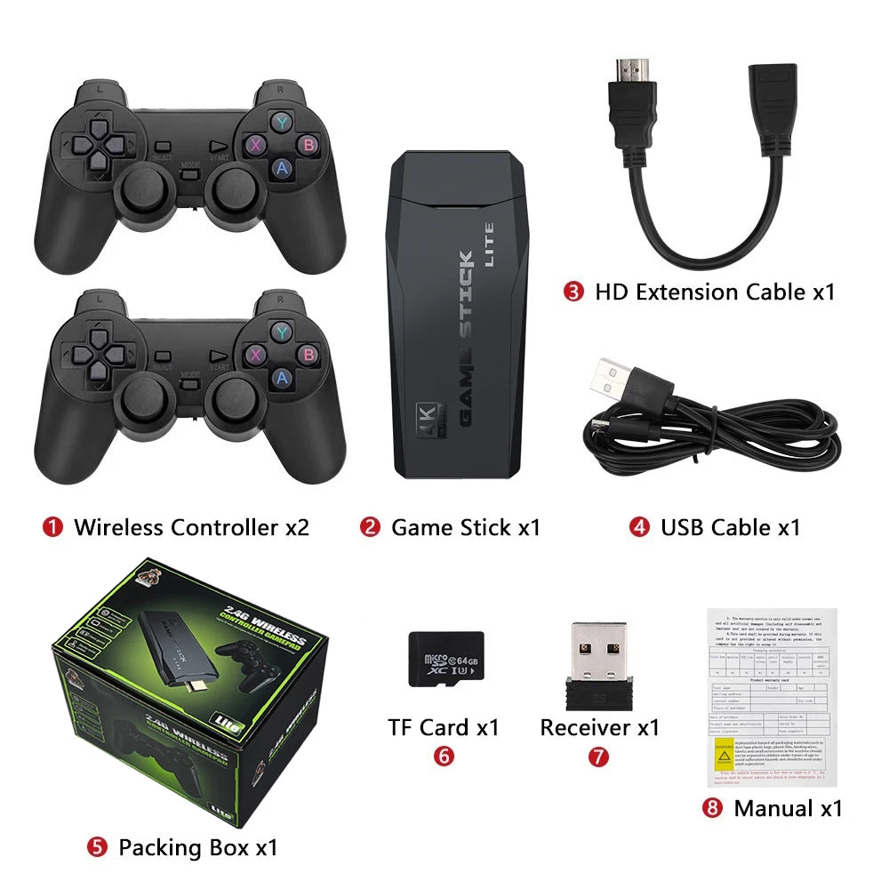 4K Game Stick Mini Video Games Consoles Video Game Player Built-in 40000 Games with 2.4G Double Wireless Controller Dropshipping