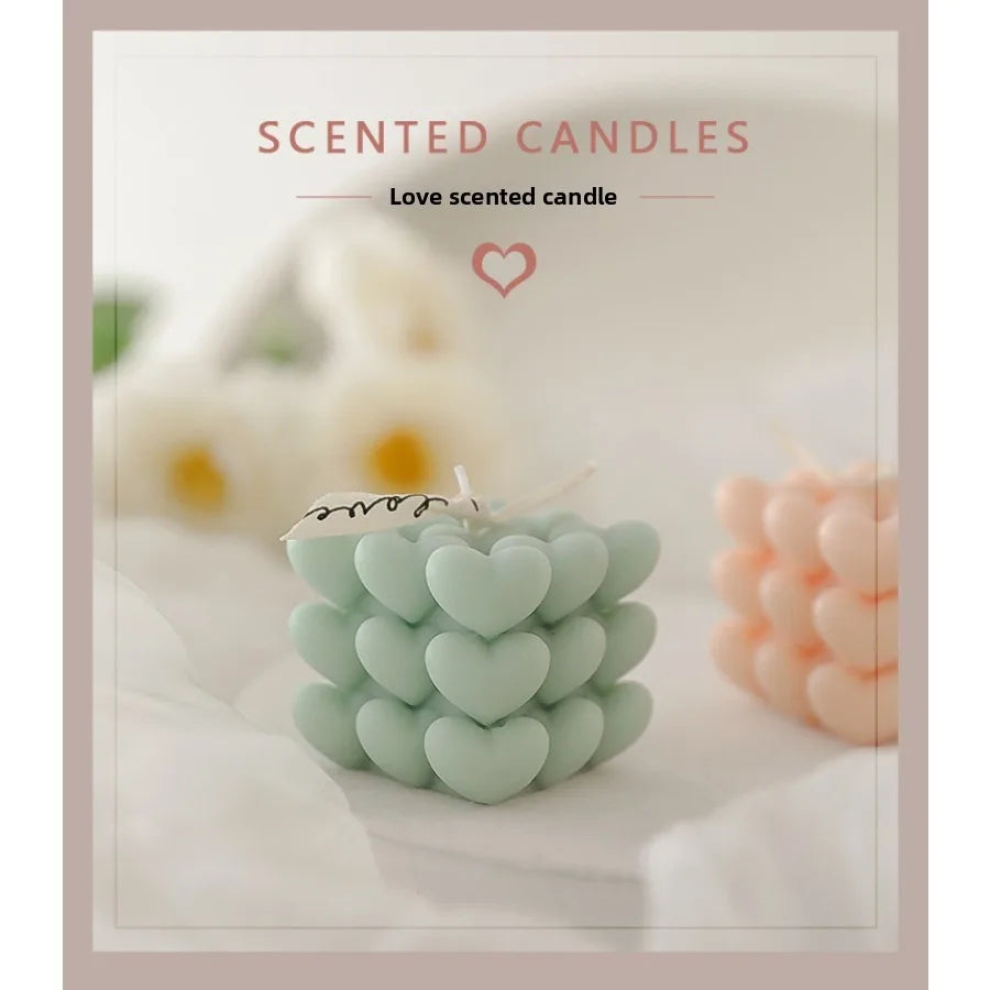 1pc Pastel Heart Cube Soy Wax Scented Candles for Romantic Gifts Aesthetic Home Decor Valentine's Day Wedding Decorations