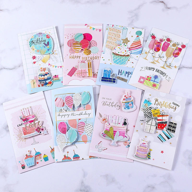 8pcs/set, Birthday 3D Greeting Cards With Envelopes, Greeting Cards, Christmas Greeting Cards, Blessings Greeting Cards