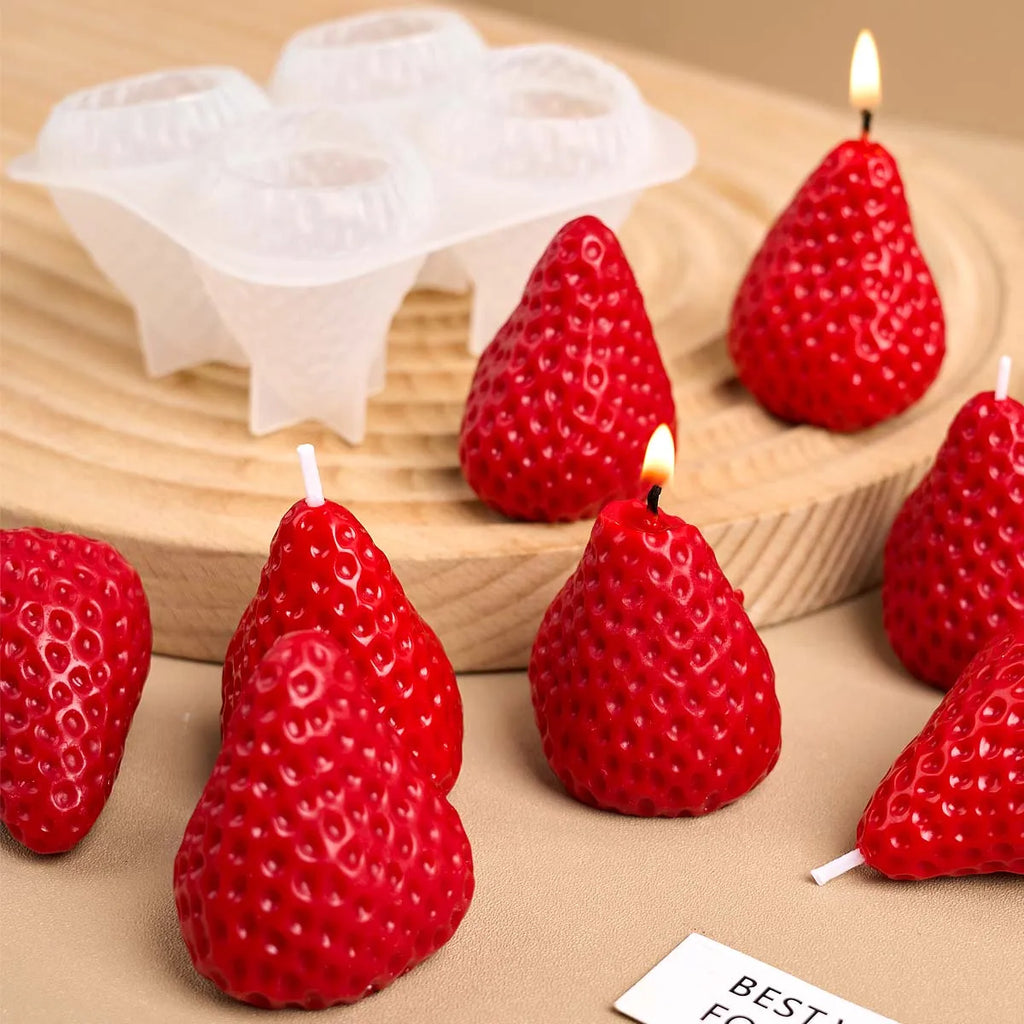 4Pcs Strawberry Shaped Silicone Candle Mold DIY Handmade Fruit Scented Candles Soap Craft Casting Molds Home Valentine's Day Dec