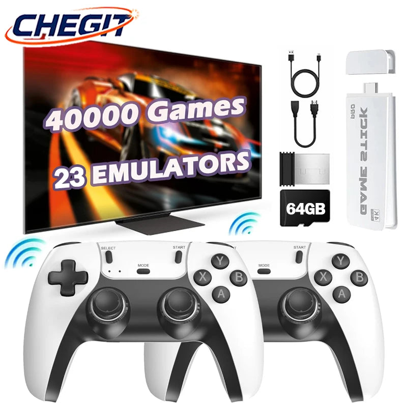 4K Game Stick Video Games Consoles Video Game Player Built-in 3/40000 Games with 2.4G Double Wireless Controller Family Gift