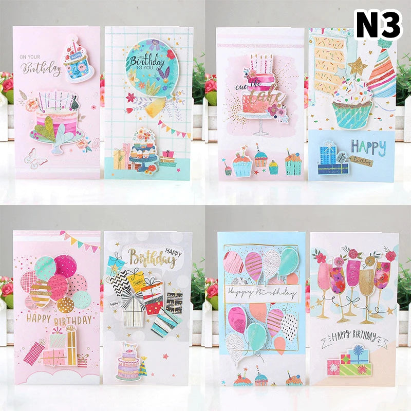 8pcs/set, Birthday 3D Greeting Cards With Envelopes, Greeting Cards, Christmas Greeting Cards, Blessings Greeting Cards