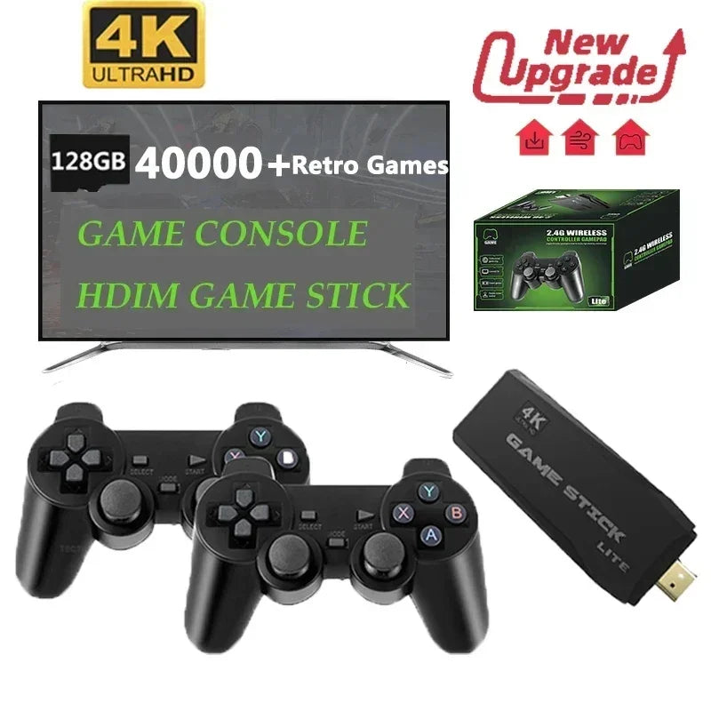 4K Game Stick Mini Video Games Consoles Video Game Player Built-in 40000 Games with 2.4G Double Wireless Controller Dropshipping