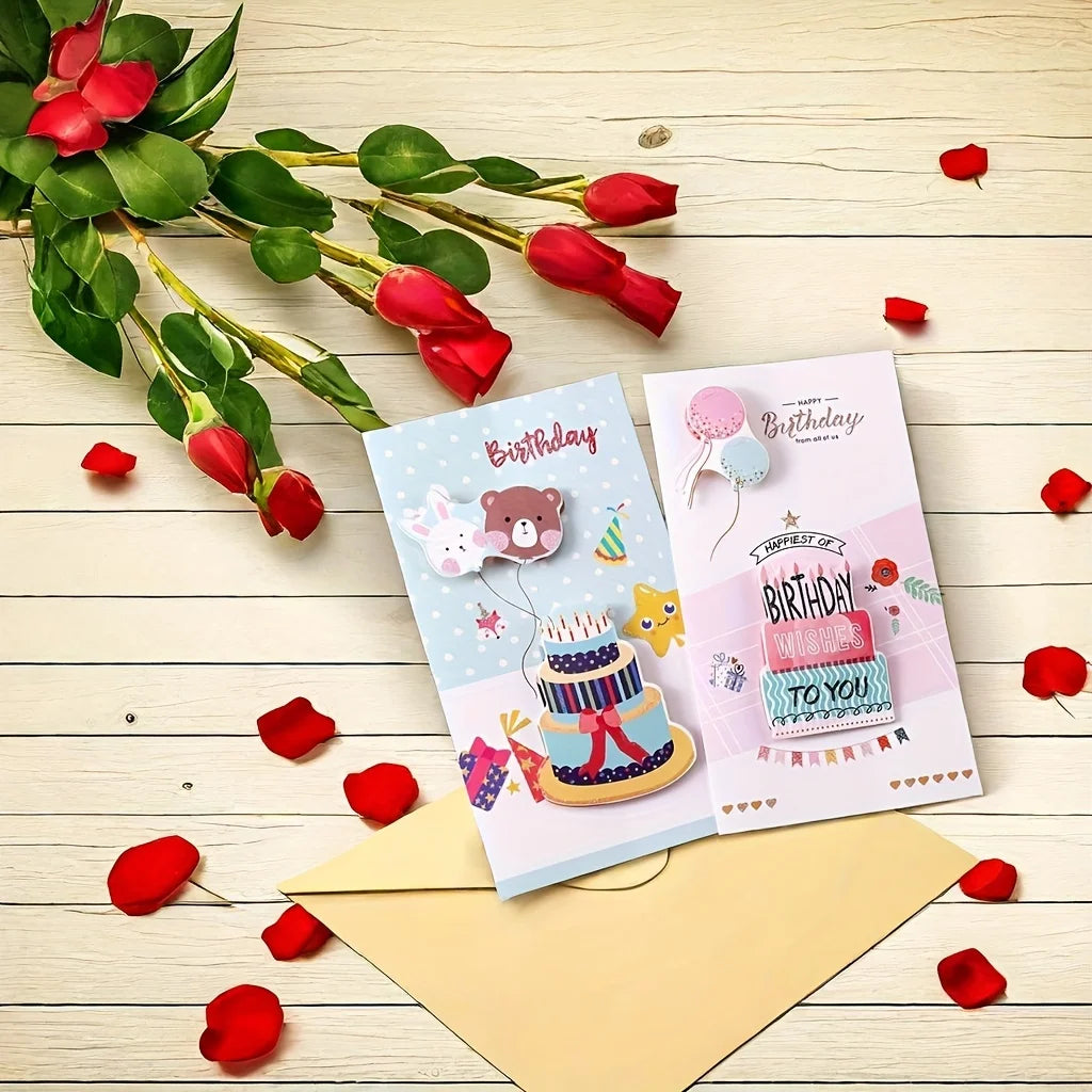 8pcs/set, Birthday 3D Greeting Cards With Envelopes, Greeting Cards, Christmas Greeting Cards,  Blessings Greeting Cards