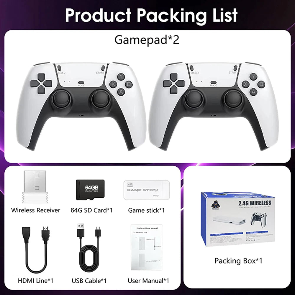 4K Game Stick Video Games Consoles Video Game Player Built-in 3/40000 Games with 2.4G Double Wireless Controller Family Gift