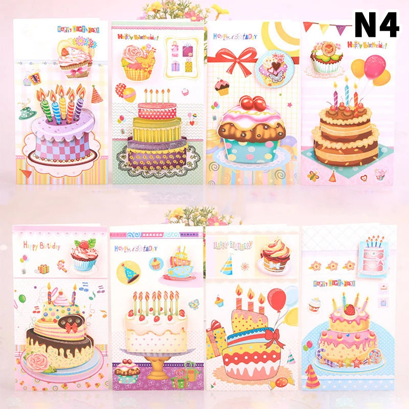 8pcs/set, Birthday 3D Greeting Cards With Envelopes, Greeting Cards, Christmas Greeting Cards, Blessings Greeting Cards