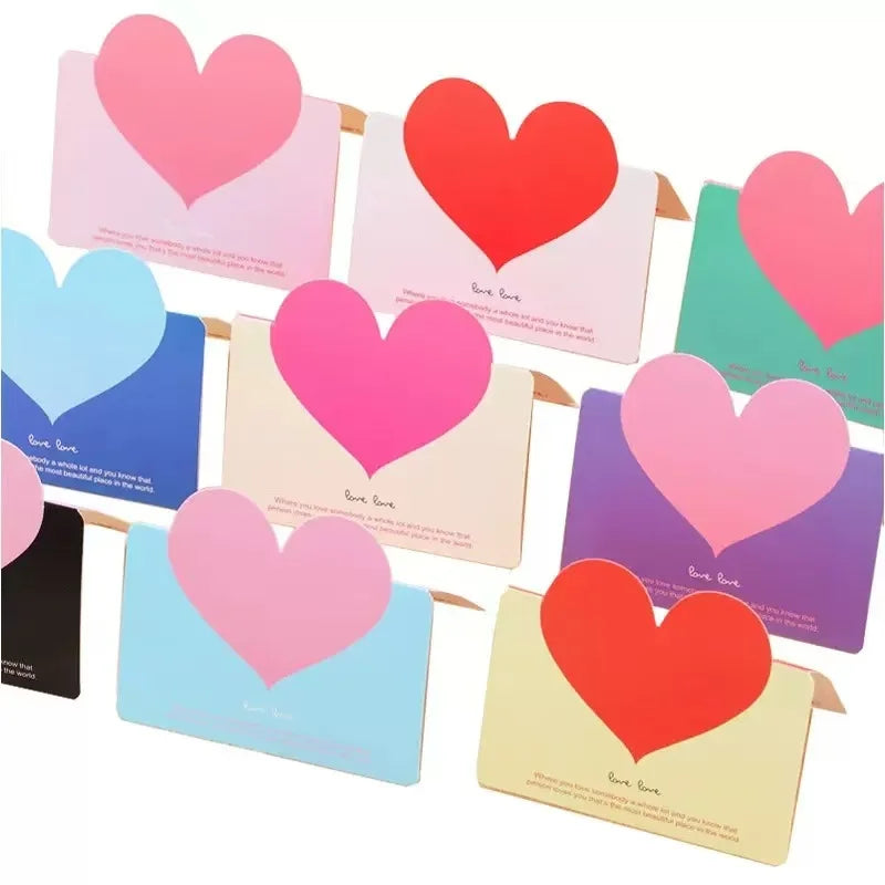 A 52-piece set of colorful heart-shaped greeting cards, featuring three-dimensional small cards and simple folded greeting cards
