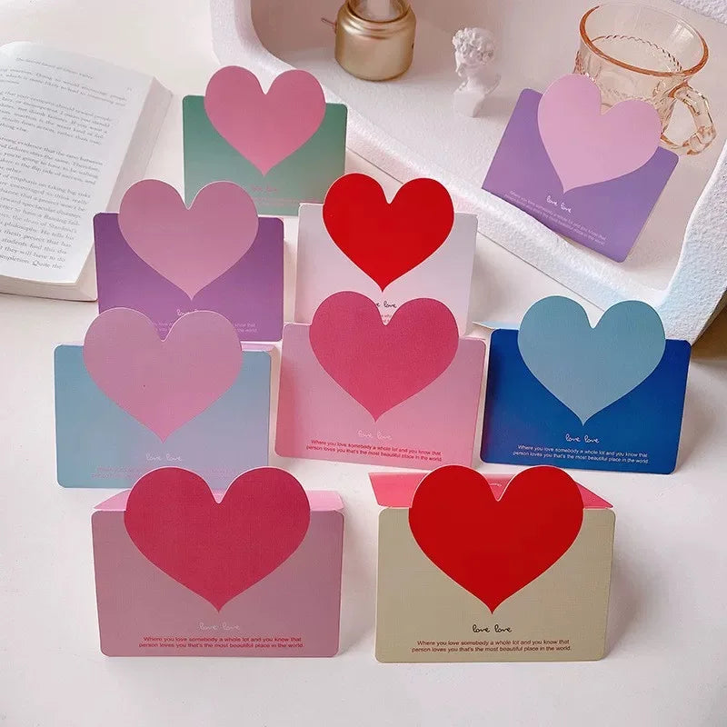 A 52-piece set of colorful heart-shaped greeting cards, featuring three-dimensional small cards and simple folded greeting cards