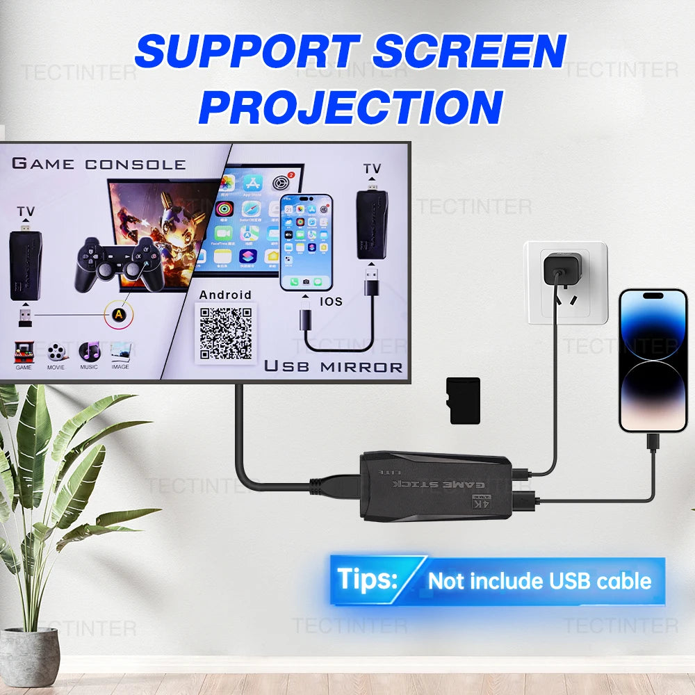 4K Game Stick Mini Video Games Consoles Video Game Player Built-in 40000 Games with 2.4G Double Wireless Controller Dropshipping