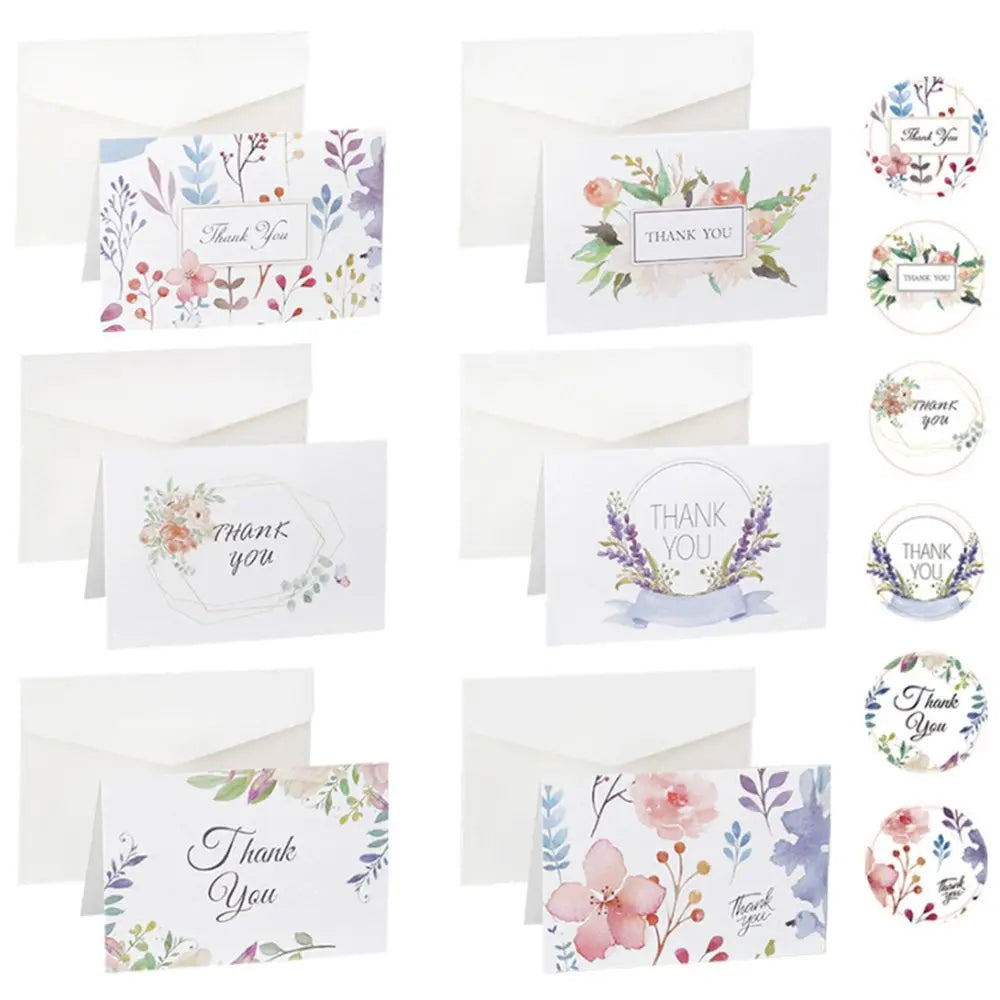 6 Sets of Thank You Cards with Envelopes and Stickers Floral Cards Blank Inside Message Greeting Cards Party