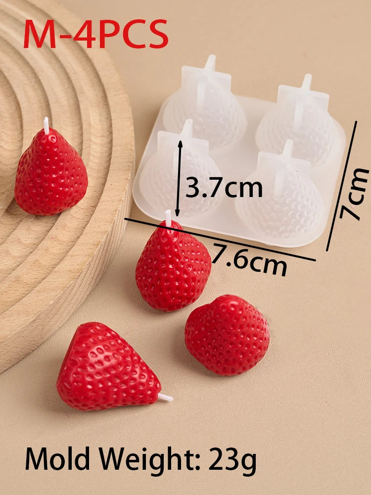 4Pcs Strawberry Shaped Silicone Candle Mold DIY Handmade Fruit Scented Candles Soap Craft Casting Molds Home Valentine's Day Dec